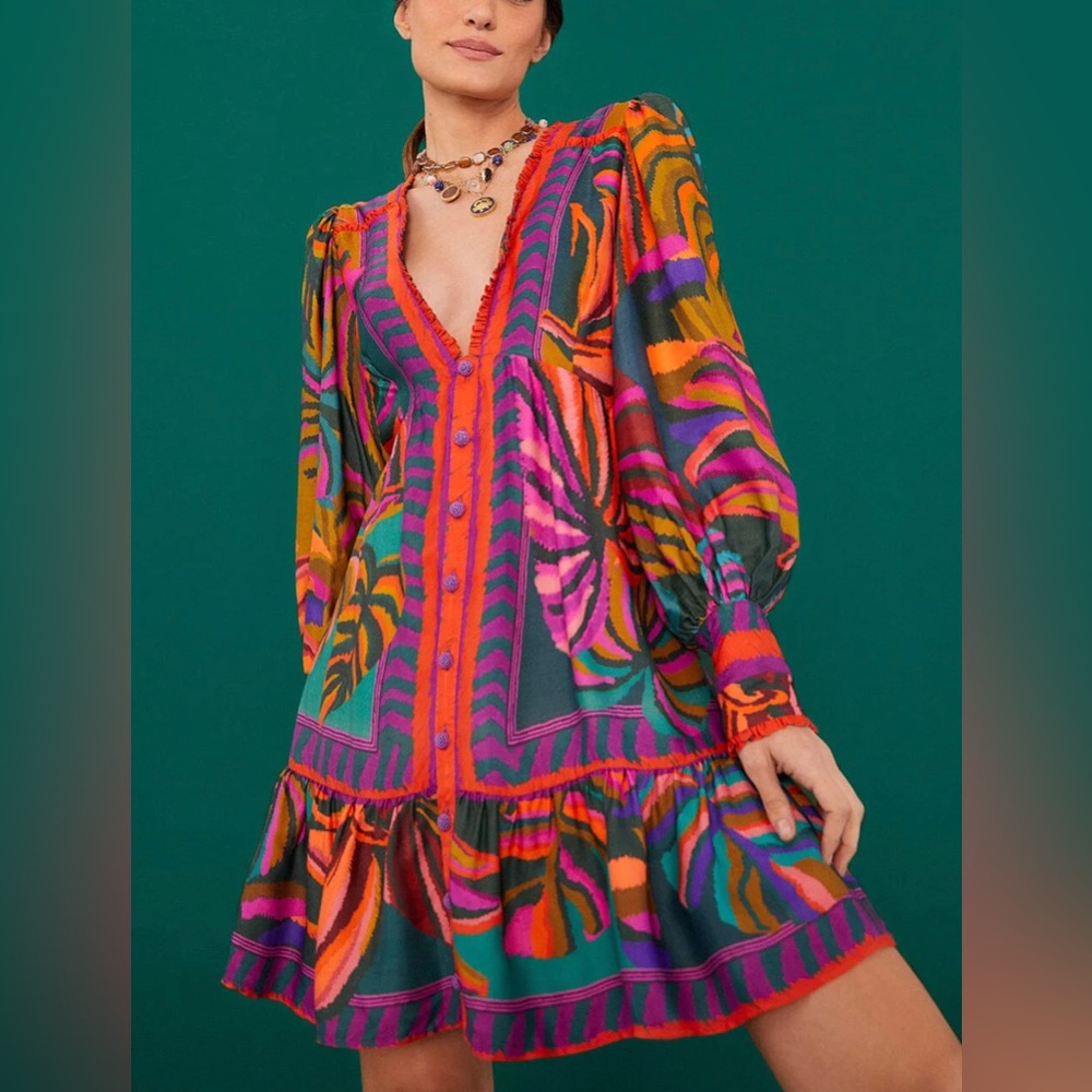 Farm Rio Graphic Foliage Mini Dress NWT